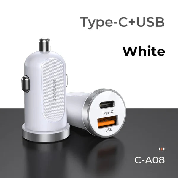 Mini dual-port 30W smart car charger PD+QC3.0 C-A08 - White - Saif Al Najmi Kw